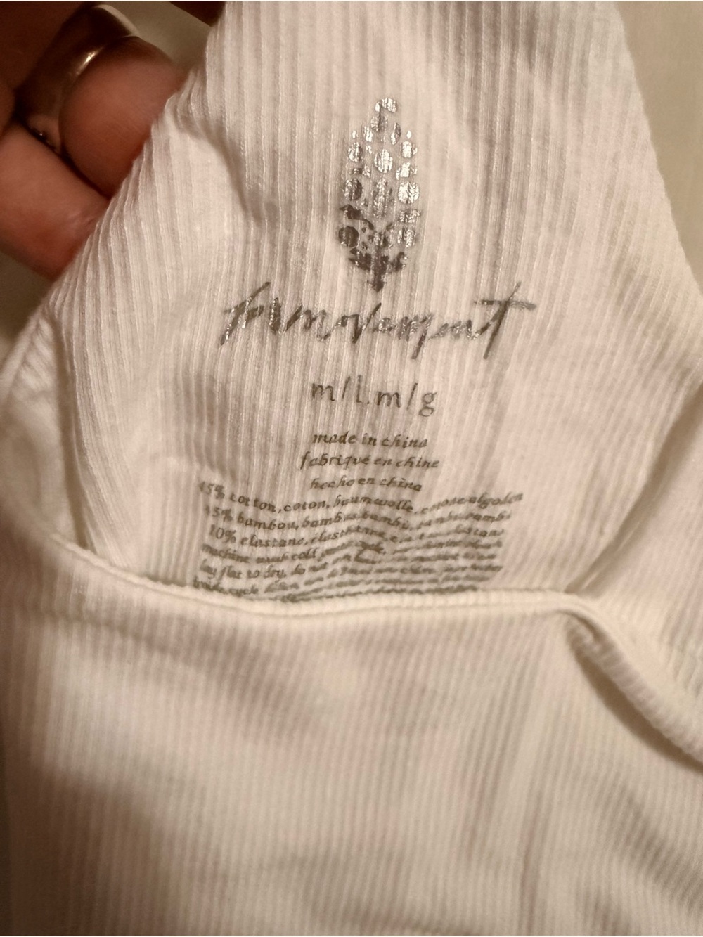 Free People White Ribbed Spaghetti Cami with Black Embroidered Motif - Picture 2 of 2